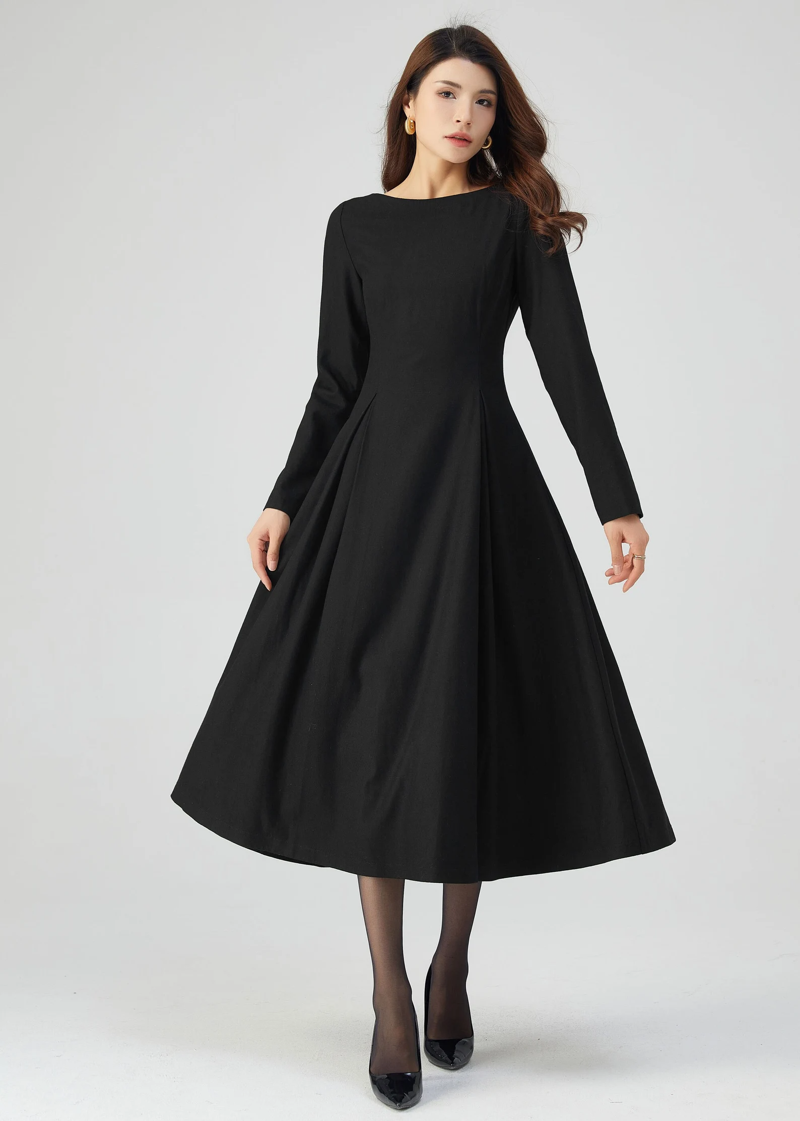 Black Dress, Wool Dress Women, Winter Dress, Fit and Flare Dress