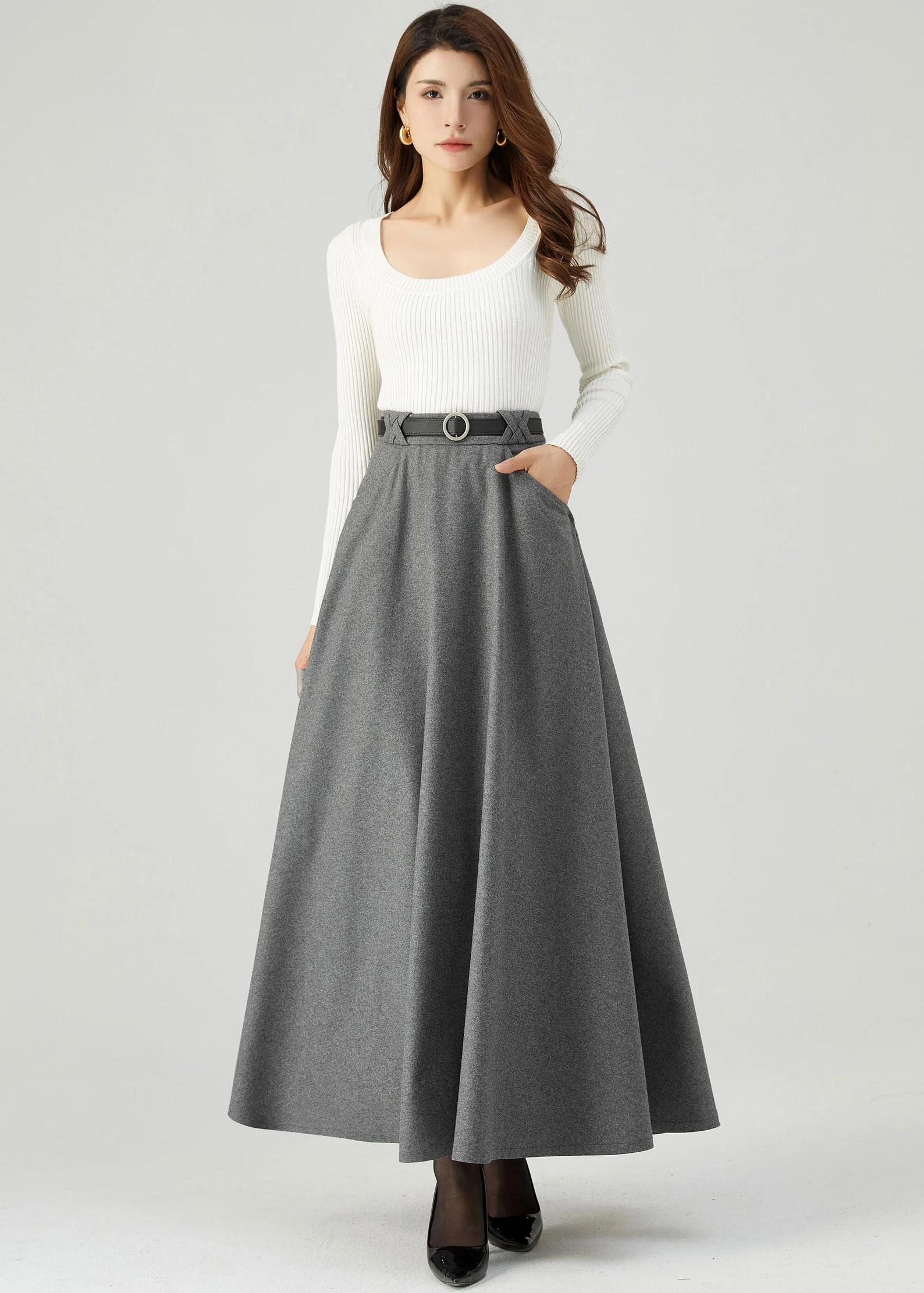 Long Wool Skirt, Gray Wool Skirt, Warm Winter Skirt, Classic Skirt, Elegant Skirt